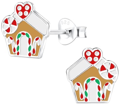 Joy|S - Zilveren snoep huisje oorbellen - peperkoek met hartje - gingerbread