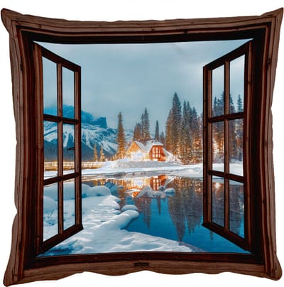 Sierkussens - Kussentjes Woonkamer - 50x50 cm - Doorkijk - Winter - Landschap - Natuur - Huis - Bergen