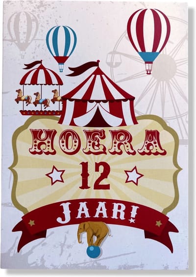 Hoera 12 Jaar! Luxe verjaardagskaart - 12x17cm - Gevouwen Wenskaart inclusief envelop - Leeftijdkaart