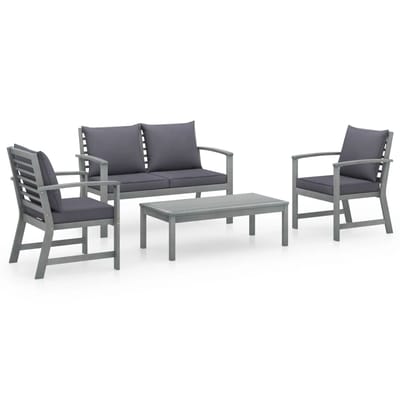 vidaXL - 4-delige - Loungeset - met - kussens - massief - acaciahout