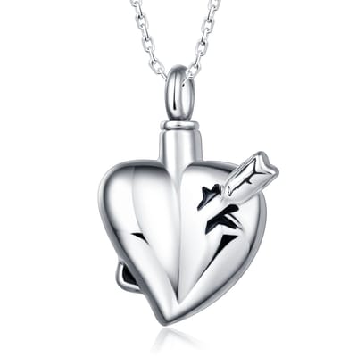 Quiges - RVS - Ashanger - Urn - hart - pijl - Met - Verstelbare - Ketting - 46 - 52cm - Asketting - As sieraad - SLSA022