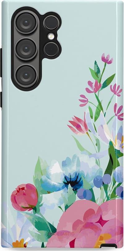 Casetastic hoesje geschikt voor Samsung Galaxy S23 Ultra - Dubbellaagse bescherming - Dagdroom in bloei - Fashion Case - Lichtgrijs Lichtroze