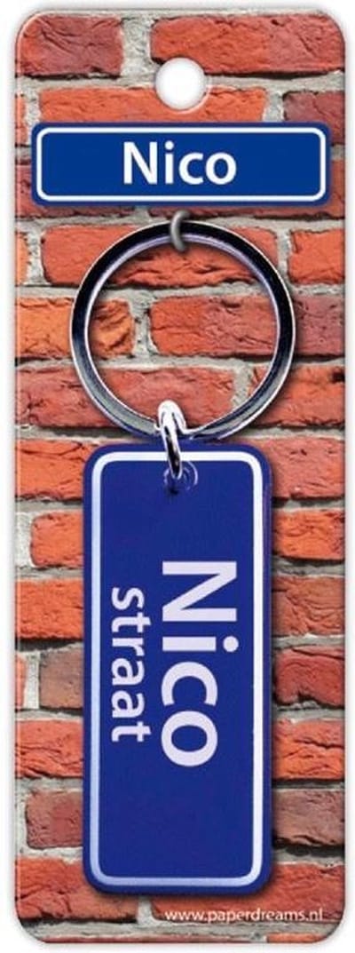 Paper Dreams Sleutelhanger Straatnaam Nico 9 Cm Staal Blauw