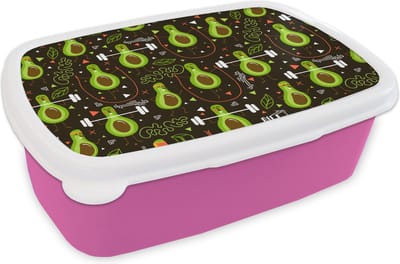 Broodtrommel Roze - Lunchbox - Brooddoos - Avocado - Fitness - Patronen - 18x12x6 cm - Kinderen - Meisje