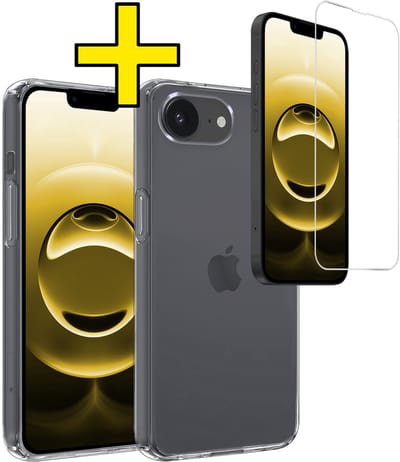 Hoesje - Met Screenprotector - Geschikt voor Apple iPhone 16e - Sterk & Shockproof - Back Cover - Siliconen Case - Telefoon Hoes - Telefoonhoesjes - Transparant