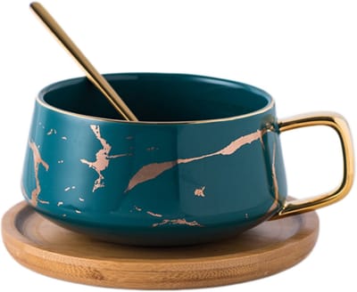 longziming -Cappuccino Cups - Ceramic Cappuccino Cups - Melkschuim Behoudend Design - Bleivrije Keramiek - Matte Afwerking Met Gouden Marmerstructuur - Ideaal Voor Warme Dranken - groente - 1 Stuks