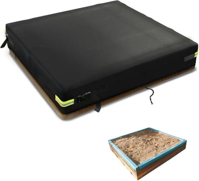 Zandbakafdekking, 600D Oxford-stof, pvc-coating, waterdicht, regenbestendig, anti-uv-zandbakafdekking, tuinmeubels, zandbakken, dekzeil met trekkoord en klikband (zwart, 120 x 120 x 20 cm)