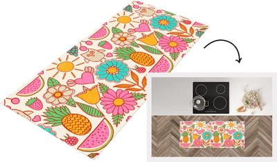 Keukenloper - Loper keuken - Uil - Regenboog - Bloemen - Kinderen - Patroon - 120x50 cm - Keukenloper vinyl