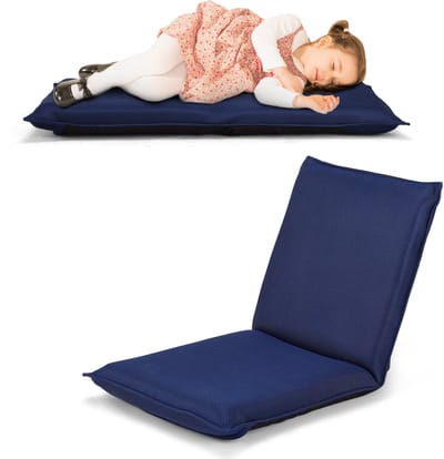COSTWAY Vloerstoel, vloerstoel met 6-traps verstelbare rugleuning, gamestoel gevoerd, vloerbank, meditatiestoel, lazy sofa, vensterstoel, meditatiestoel, marineblauw