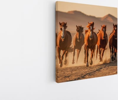 Saammp Canvas Schilderij -Groep paarden in galop- Dieren - Natuur - 20x20 - Foto op canvas - Wanddecoratie - muurdecoratie Woonkamer - Slaapkamer decoratie - Canvas Print
