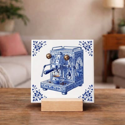 Delftsblauw Tegeltje 11x11 Espressomachine – Keuken Decoratie en Cadeau voor Koffieliefhebber