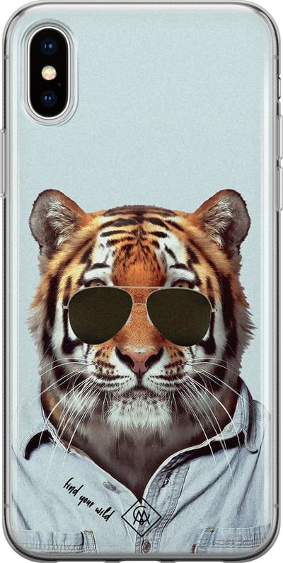 Casimoda® hoesje - Geschikt voor iPhone Xs Max - Tijger Wild - Siliconen/TPU telefoonhoesje - Backcover - Tijger - Blauw