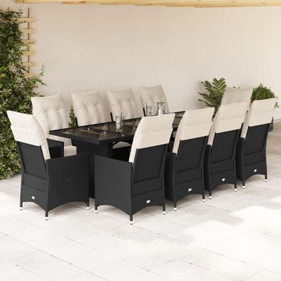 vidaXL - 11-delige - Bistroset - met - kussens - poly - rattan - zwart
