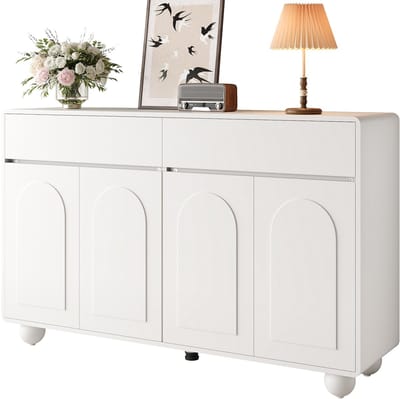 Dressoir - Gebogen Deuren - Moderne Opbergkast met Metalen Poten - PB en MDF - Naturel