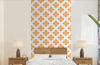 Behang - Fotobehang Patroon - Jaren 70 - Bloemen - Oranje - Breedte 120 cm x hoogte 240 cm