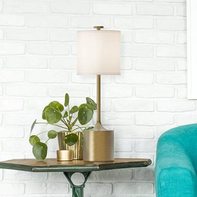 Elstead Tafellamp Issa, ivoorkleurig/goudkleurig, 68 cm, linnen/metaal