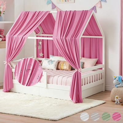 2 stuks huisbedhemel, huisbed, mousseline hemelbed, gordijnen, huisbed, gordijn voor huisbedden, kinderkamer, decoratie, stoffen luifel voor meisjes en jongens, baldakijn, kinderbed, 270 x 67 cm (h x