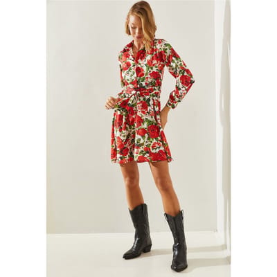 Bloemen Mini Jurk met Ceintuur