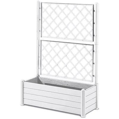 STEFANPLAST Bac a fleur/Jardiniere rectangulaire avec treillis - Finition effet bois - 100 x 43 x H 142 cm - 80 L - Blanc