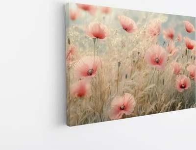 Saammp Canvas Schilderij - Veld met Zachte Klaprozen - Bloemen - Natuur - 45x30 - Foto op canvas - Wanddecoratie - Scandinavisch Design - Woondecoratie