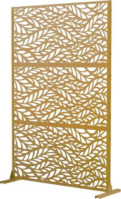 Metalen Privacyscherm 183 cm - Voor Balkon, Terras & Binnen - Vrijstaand Decoratief Tuinscherm / Kamerdeler met Standaard - Bruin-Leaves