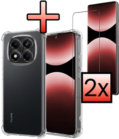 Hoesje - Met Screenprotector - 2 Stuks - Geschikt voor Xiaomi Redmi Note 14 Pro - Sterk & Shockproof - Siliconen Case - Back Cover - Telefoon Hoes - Shock Proof - Transparant