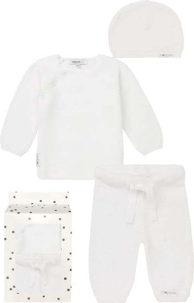 Noppies - Geschenkverpakking met kledingset - Wit - 3delig - Broek Grover - trui Pino - Muts Rosita - Maat 56