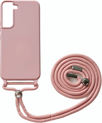 Casemania Hoesje Geschikt voor Samsung Galaxy S22 - Roze - Siliconen Back Cover met Koord - Telefoonhoesje met Koord - Crossbody Lanyard Cord Case