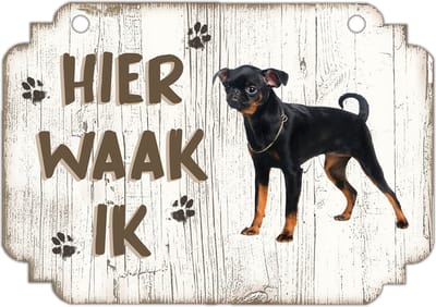 Hier Waak Ik: Petit Brabancon | Waakbord | Spreukenbord | Hondenras | Hond | Betreden op eigen risico | Pas Op Voor De Hond | Deurbordjes | Bewaker Van Dit Huis