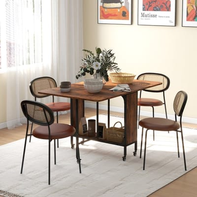 MODFU Inklapbare Eettafel - Op Wielen En Met Opbergplank - Voor Keuken - Spaanplaat - Rustiek Bruin - 130 x 80 x 74 cm