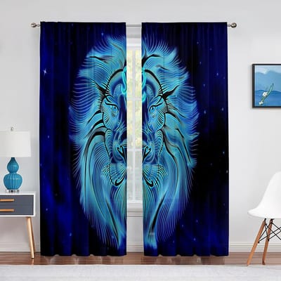 Fantasy Leeuw Sterrenhemel Tule Gordijnen voor Slaapkamer Woonkamer Decor Chiffon Transparant Voile Gordijn voor Balkon Keuken Huis Draperie 1 PCS W100XH250cm&Grommet Top