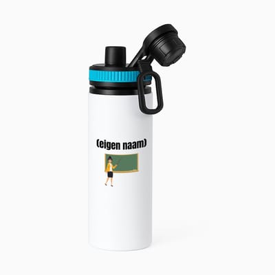 Hacebo® - docent met krijtbord met eigen naam waterfles met draaidop blauw - Docent - leraren - jufvrouw - cadeau - verjaardag - kado - water fles - 850ML