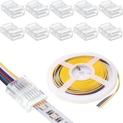 10 Stuks 6-Pin LED Strip Connectoren 12mm - Solderless met 5m DC 12V LED Draad voor Waterdichte en Niet-Waterdichte Verlichting