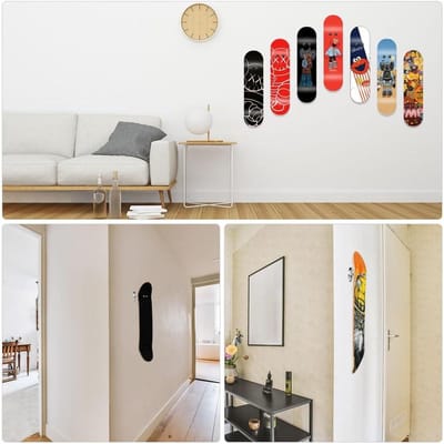 Allecto Plus - 3 stuks skateboard haken voor wandmontage - opslag en display - zilverkleurig - handig en ruimtebesparend.