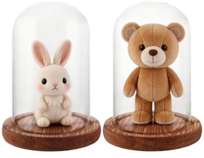 Set van 2 glazen stolpen met houten voet - Transparante displaykoepels voor miniaturen en decoratie