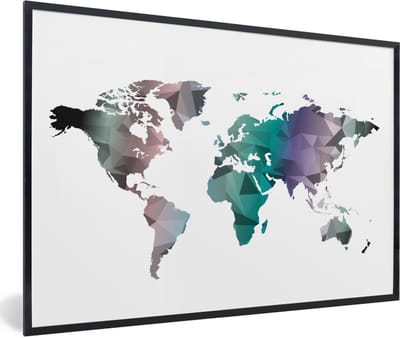 Poster in lijst - Fotolijst 120x80 cm - Posters - Wereldkaart - Abstract - Kleuren - Kids - Jongens - Meiden - Posterlijst zwart - Decoratie - Wanddecoratie woonkamer - Muurdecoratie slaapkamer