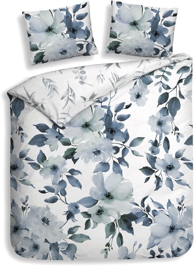 Heckettlane Dekbedovertrek Kristoffer - Bedlinnen met Bloemen print - 200x200-220 cm - Tweepersoons - Blauw - Dekbedovertrek van 100% Katoen-Satijn