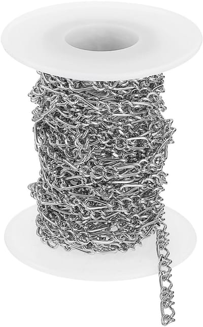 Schakelketting, schakelketting, schakelketting, twist ovaal geplateerde ketting, bulk, handwerk, kettingrol voor doe-het-zelf, 5 x 4 x 1 mm, 3:1 (S:L), zilver
