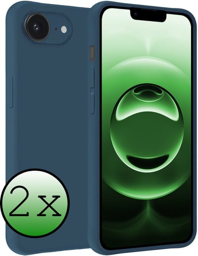 Hoesje 2 Stuks - Geschikt voor Apple iPhone 16e - Sterk & Shockproof - Case Siliconen - Back Cover - Telefoon Hoes - Donkerblauw