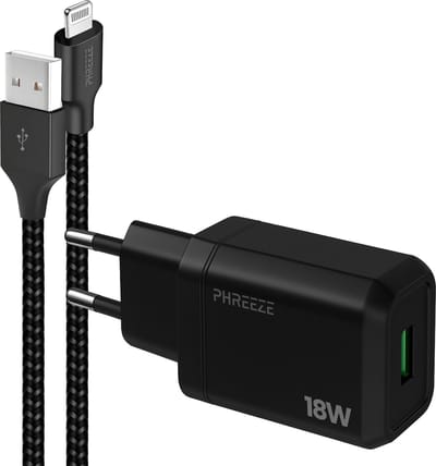 Phreeze usb adapter met kabel geschikt voor iPhone en iPad met Lightning naar usb - Oplader met oplaadkabel 1 meter - Voor 14 13 12 11 X Xr Xs Plus Pro Max Mini
