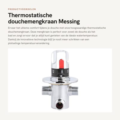Dailygoods- Thermostatische Douchemengkraan Massief Messing - Mengkraan Bad - Mengkraan Douche - Veiligheidsknop - Temperatuurregeling - Filternet