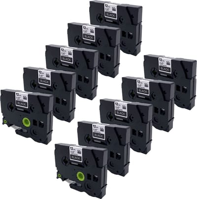 DULA Brother Compatible label tape- Tze-335 - 10 cassettes - Brother P-Touch - Wit op zwart - 12mm x 8m