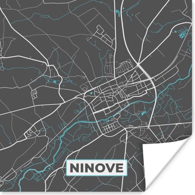 Poster België – Ninove – Stadskaart – Kaart – Blauw – Plattegrond - 100x100 cm XXL