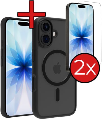 Hoesje - Met 2x Screenprotector - Geschikt voor Apple iPhone 17 - Magsafe Compatible - Sterk & Shockproof - Shock Proof Case - Back Cover - Telefoon Hoes - Telefoonhoes - Zwart