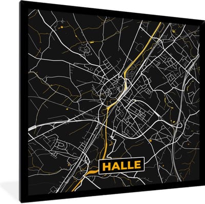 Fotolijst incl. Poster - Plattegrond - Stadskaart - Kaart - Halle - Goud - 40x40 cm - Posterlijst