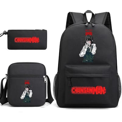 Chainsaw Man Anime Schooltas Set voor Tieners Kinderen Bevat Schoudertas en Etui 3-Delig Cadeau