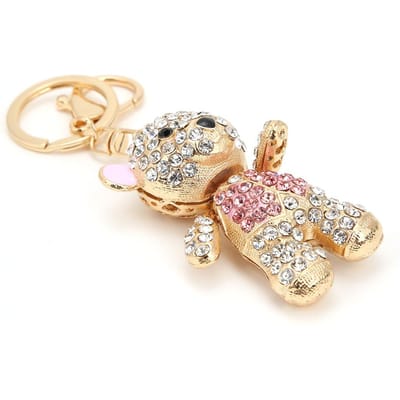 Leuke Beer Sleutelhanger Roze Strass Decoratief Milieuvriendelijk Gegalvaniseerde Sleutelhanger beige