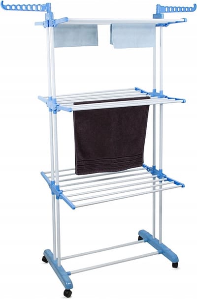 Playos® - Droogtoren - Blauw / Wit - Inklapbaar - met Wielen - tot 40 Kilo - 17 meter Drooglengte - Droogrek - Droogmolen - Wasmolen