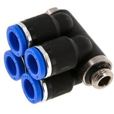8mm x G1/8'' 4-way Manifold Messing/PA 66 Insteekfitting Buitendraad Draaibaar NBR