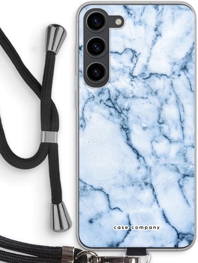 Case Company® - Hoesje met koord geschikt voor Samsung Galaxy S23 Plus hoesje met Koord - Blauw marmer - Telefoonhoesje met Zwart Koord - Bescherming aan alle Kanten en Over de Schermrand